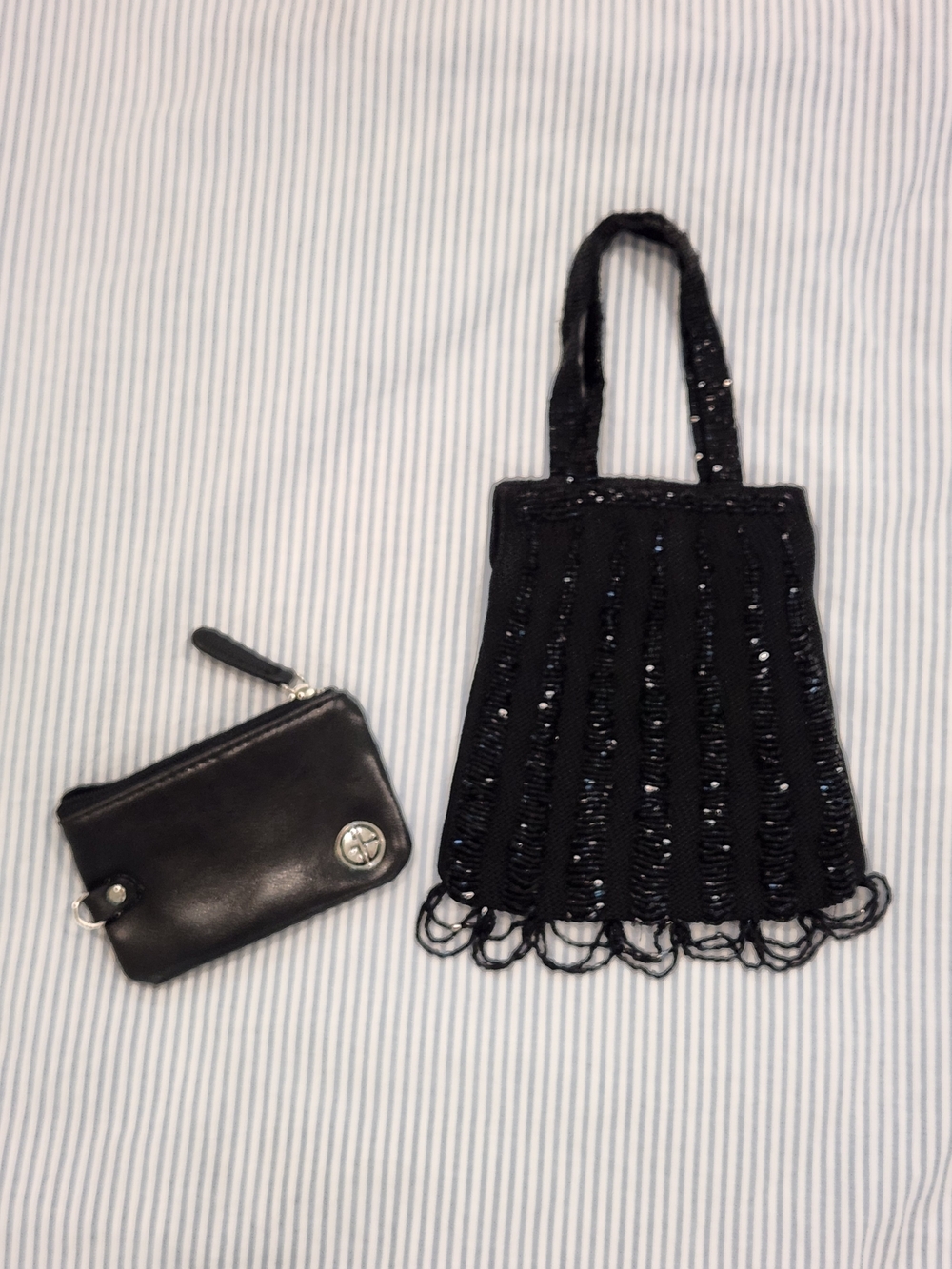 Gianni Bini Black Leather Coin Purse And Sequin Beaded Mini Purse - Picture 1 of 6